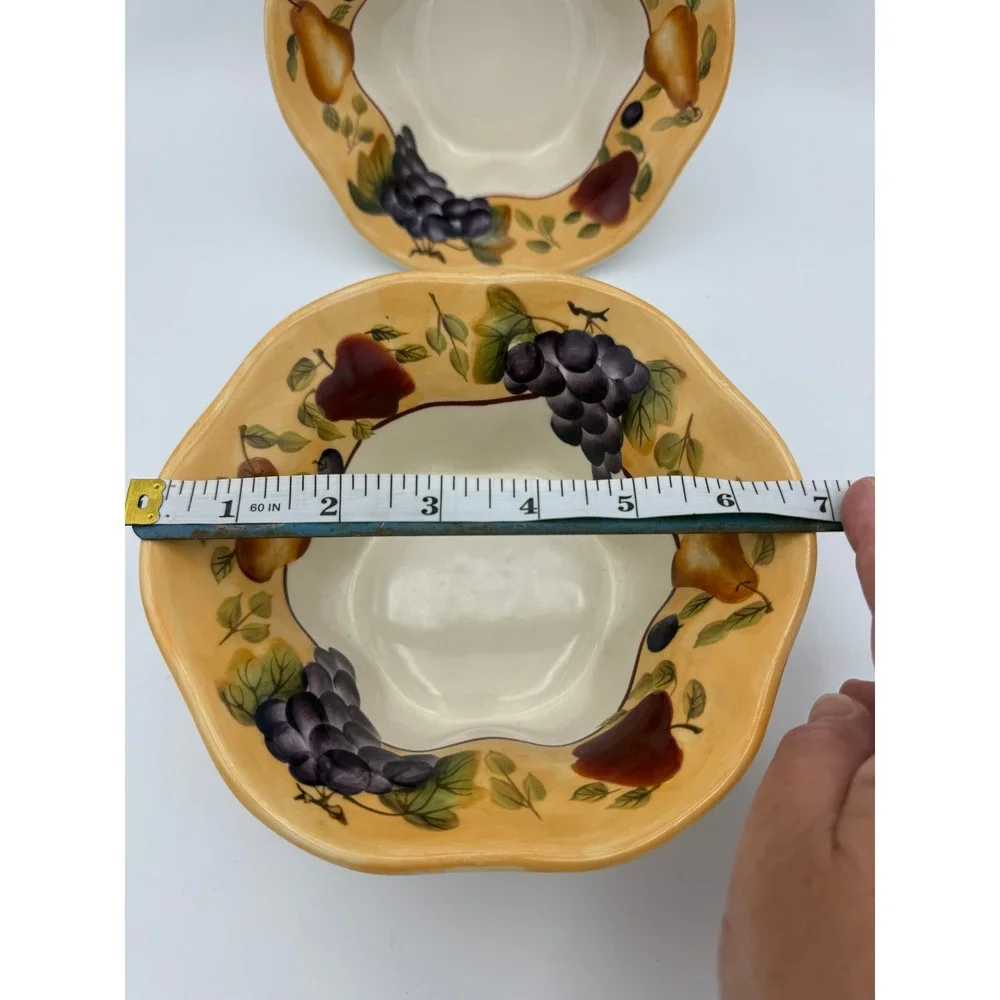 Home Interiors Sonoma Villa Handpainted Fruit Bowls Set of 2 Grapes Pears 6.5